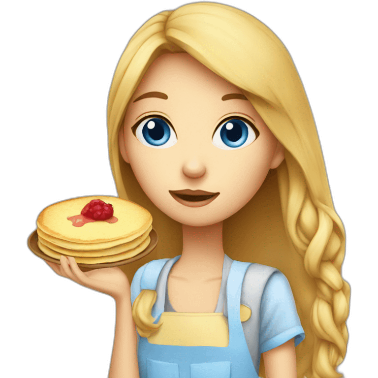 girl whit blue eye eat pancake emoji