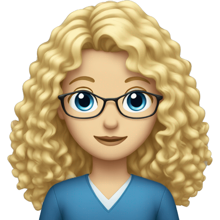 Long hair, curly, blonde, blue eyed, white, teacher emoji