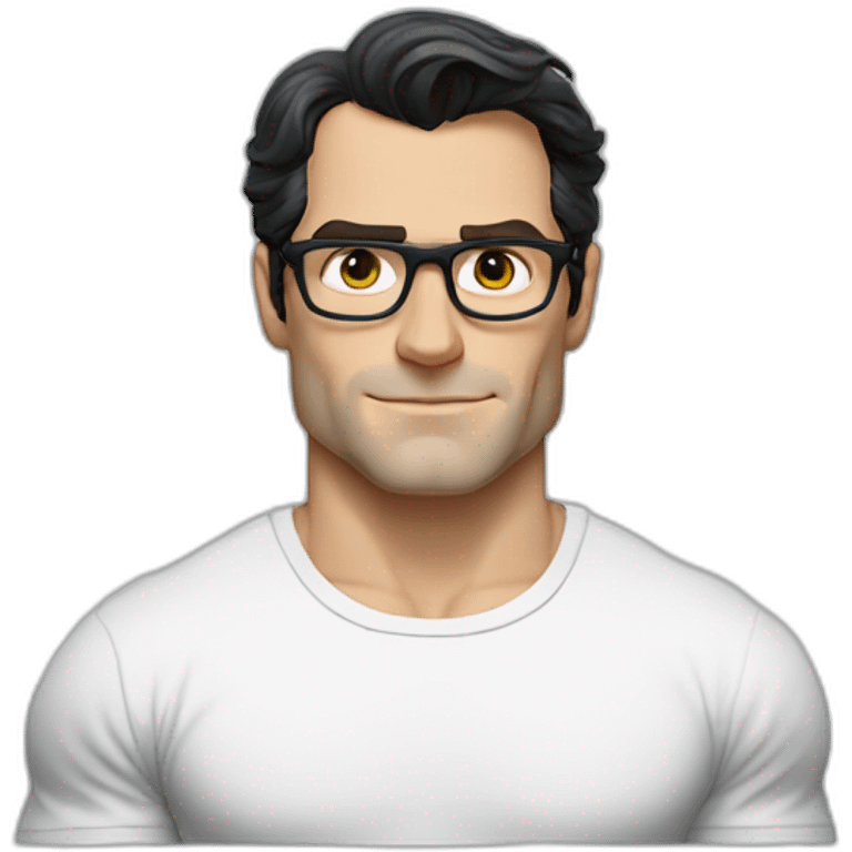 front view of henry cavill clark kent wearing white t-shirt using a laptop emoji