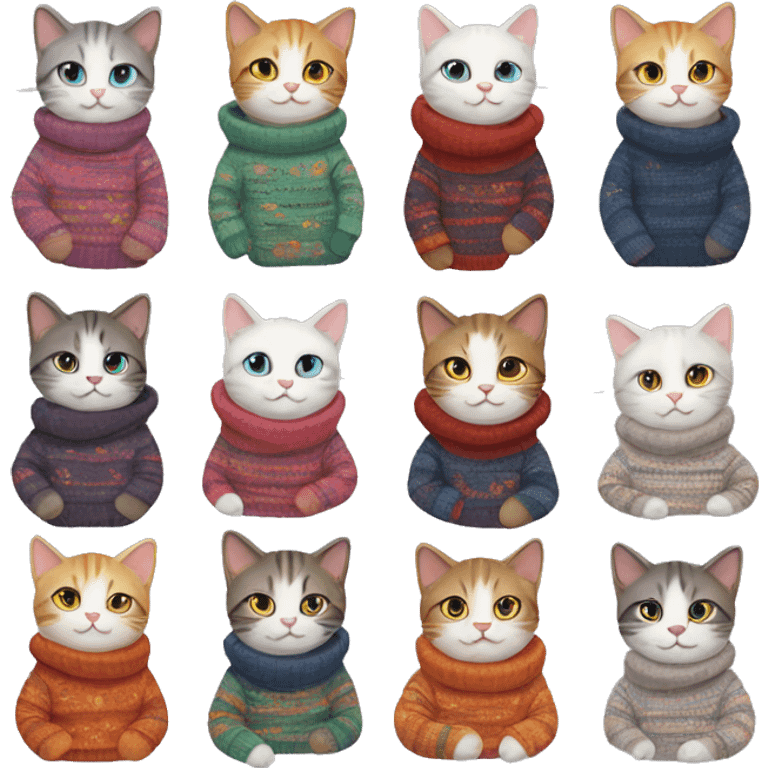 12 happy cats in sweaters emoji