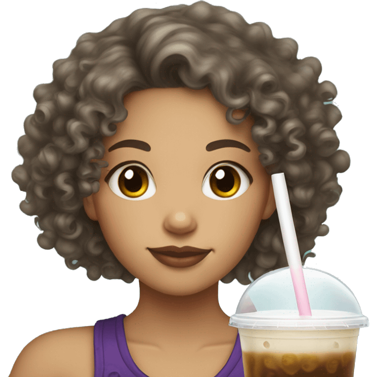 Mixed race curly hair girl drinking bubble tea emoji