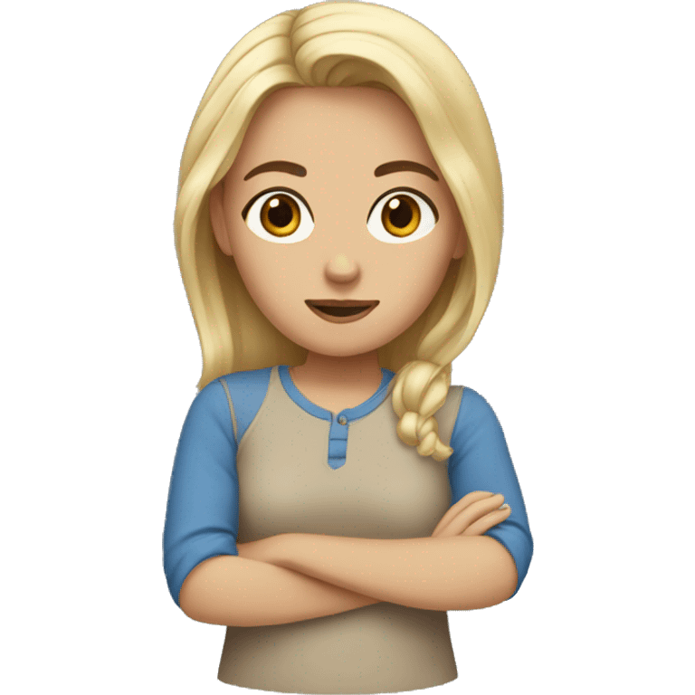 blonde girl with brown eyes blue top emoji