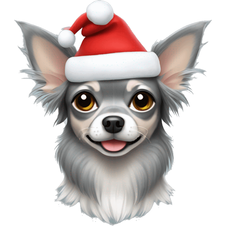 Longhair grey chihuahua with christmas hat emoji