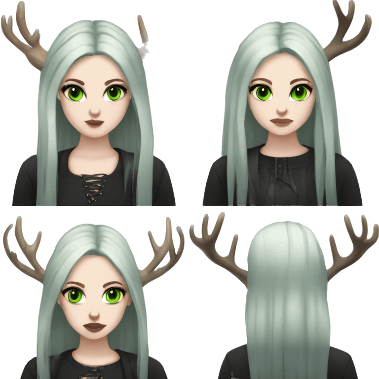 Gothic girl, pale skin, green eyes, dark dread-locks, eyeliner, deer antlers  emoji