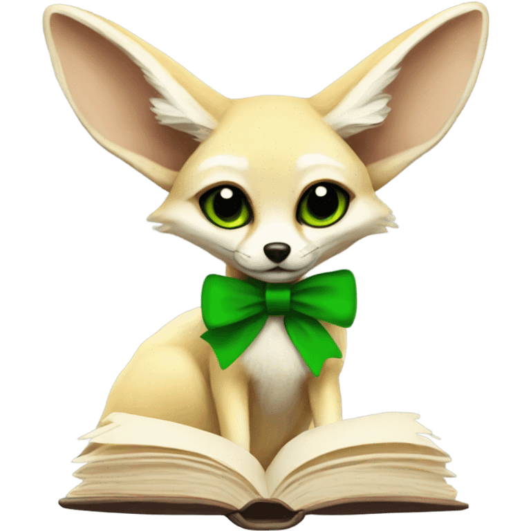 fennec with a green bow and book emoji