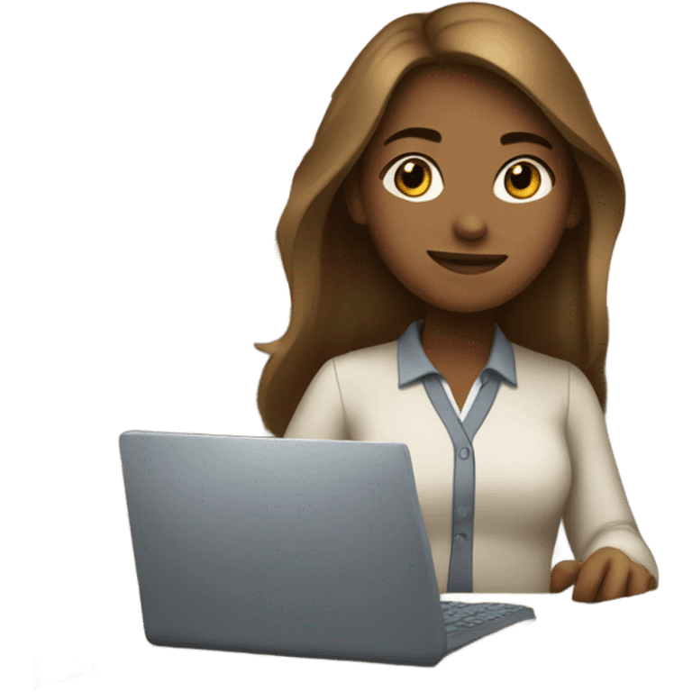 Medium straight hair computer science girl intern with a computer  light brown skin emoji