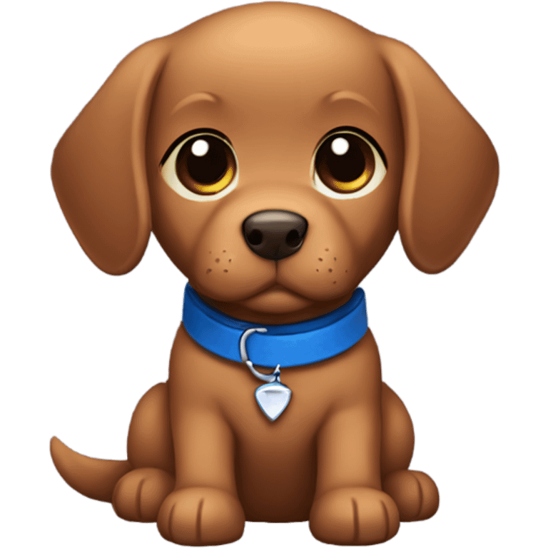 Chibi dark red retriever puppy with blue collar emoji