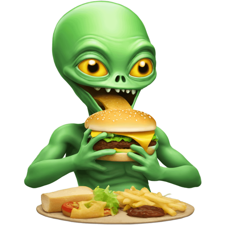 Alien eating hamburger  emoji