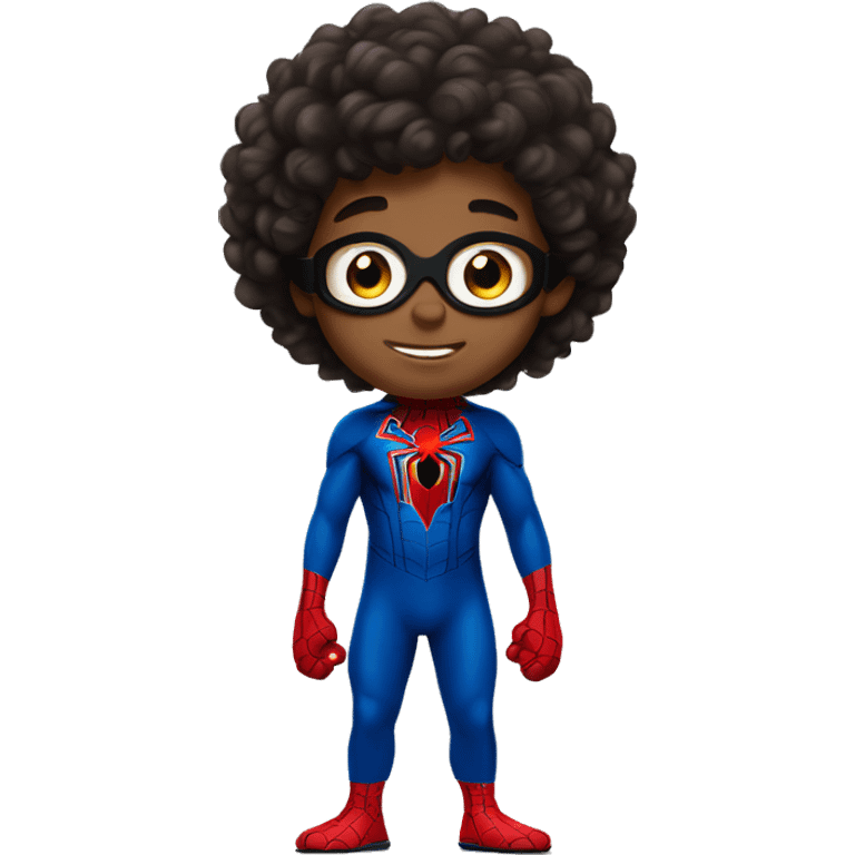 curly headed boy wearing a Spider-Man suit with no mask  emoji