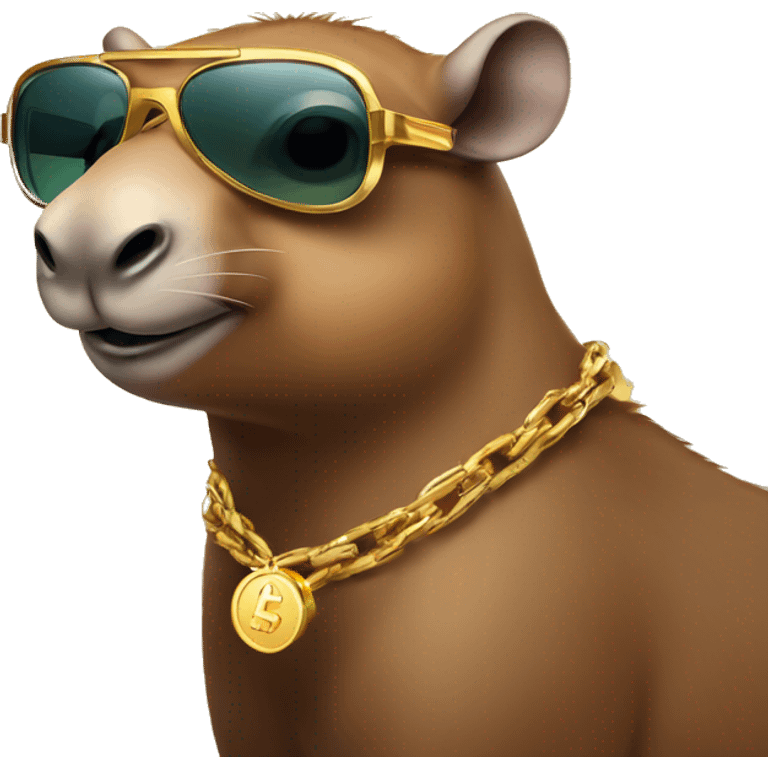 A capibara with money sunglasses and a gold chain emoji