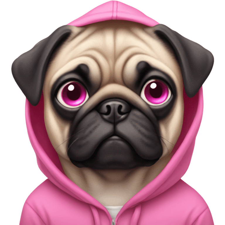 Pug with pink eyes wearing a pink hoodie emoji