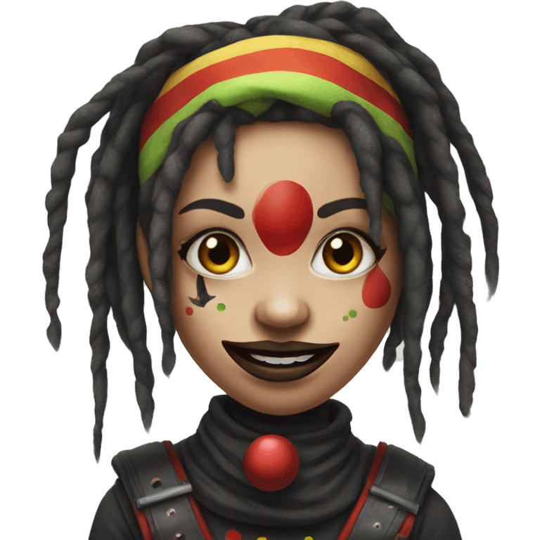 Clown ninja girl portrait, dreadlocks emoji