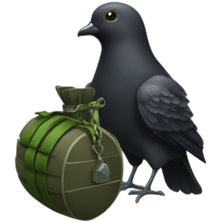 black dove holding a green army grenade emoji