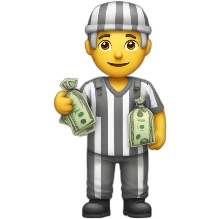 A prisoner with a bag of money with $ written on it emoji