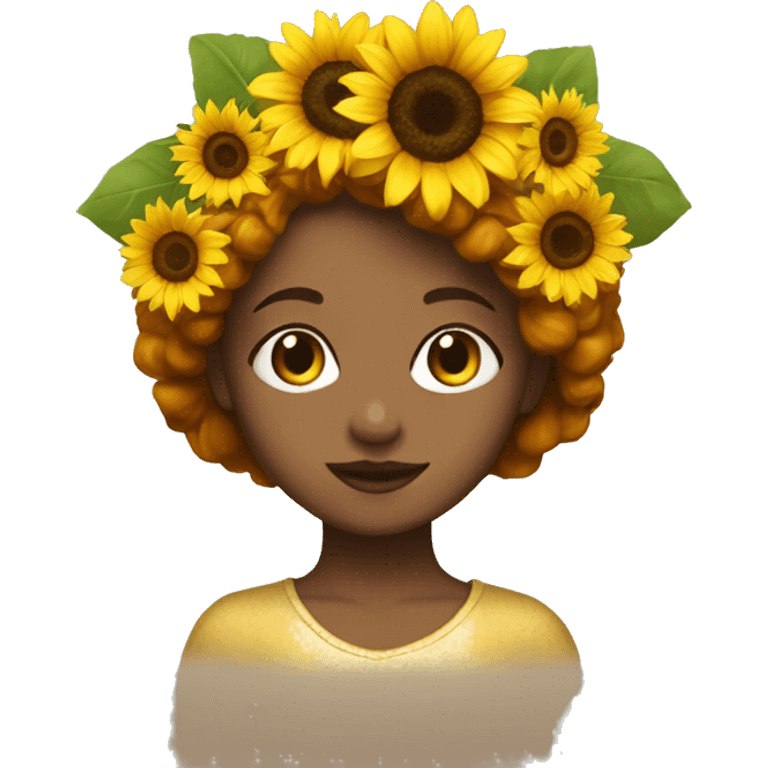 brown eyes girl with pixie hair and a sunflower crown emoji