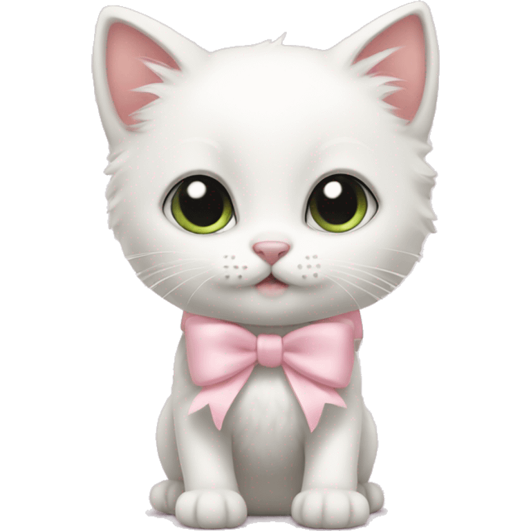 White kitten with a light pink bow emoji