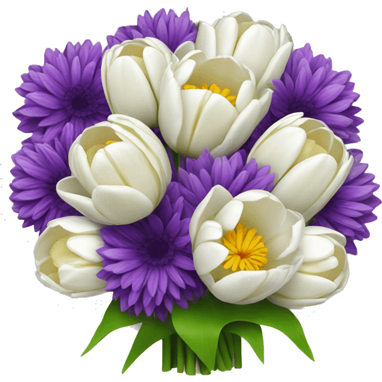 Bouquet of white tulips and purple chrysanthemums emoji