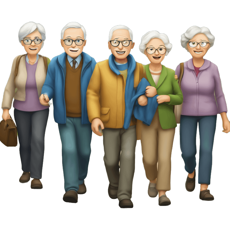 grup of elderly people walking their ogs in the cuntryside emoji