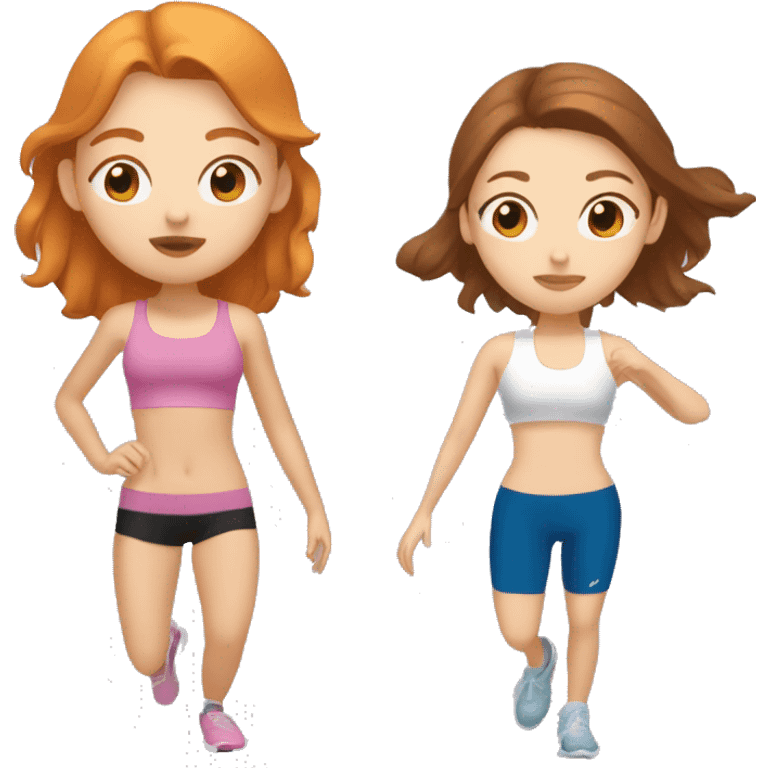 Ginger white girl and brown haired asian girl besties working out  emoji