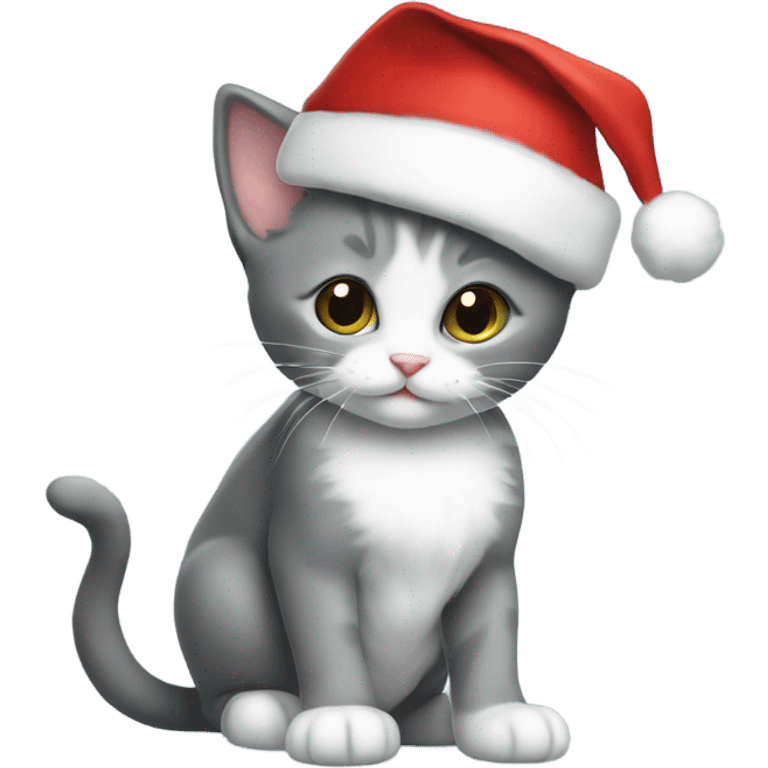 adorable grey tuxedo christmas kitten full body wearing santa hat emoji