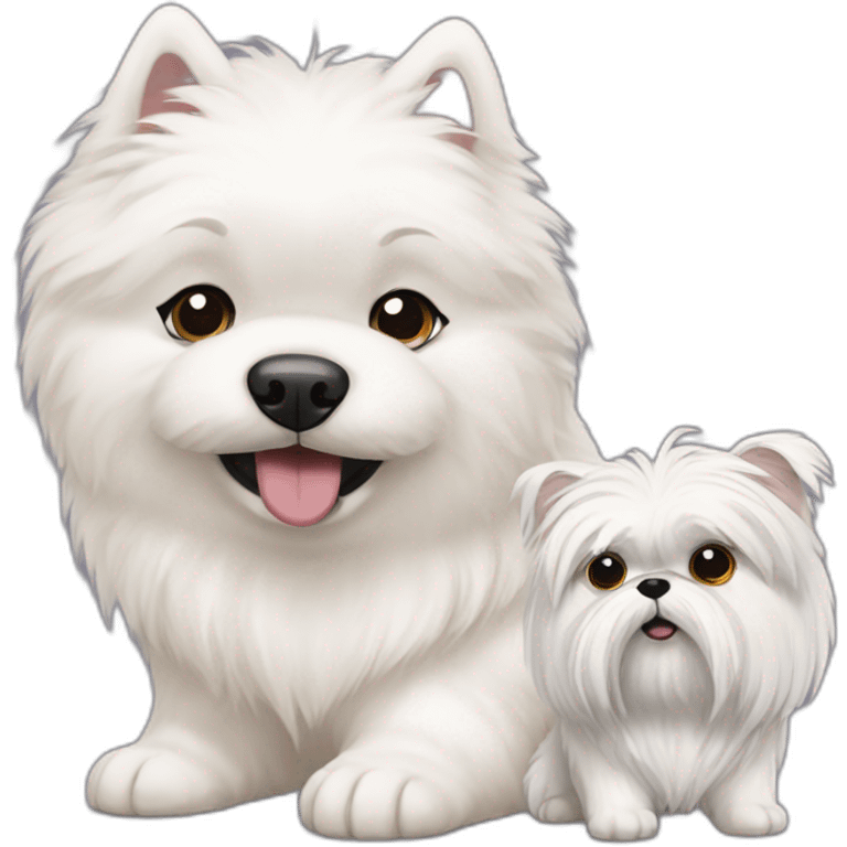 Samoyed playing with a shih tzu emoji