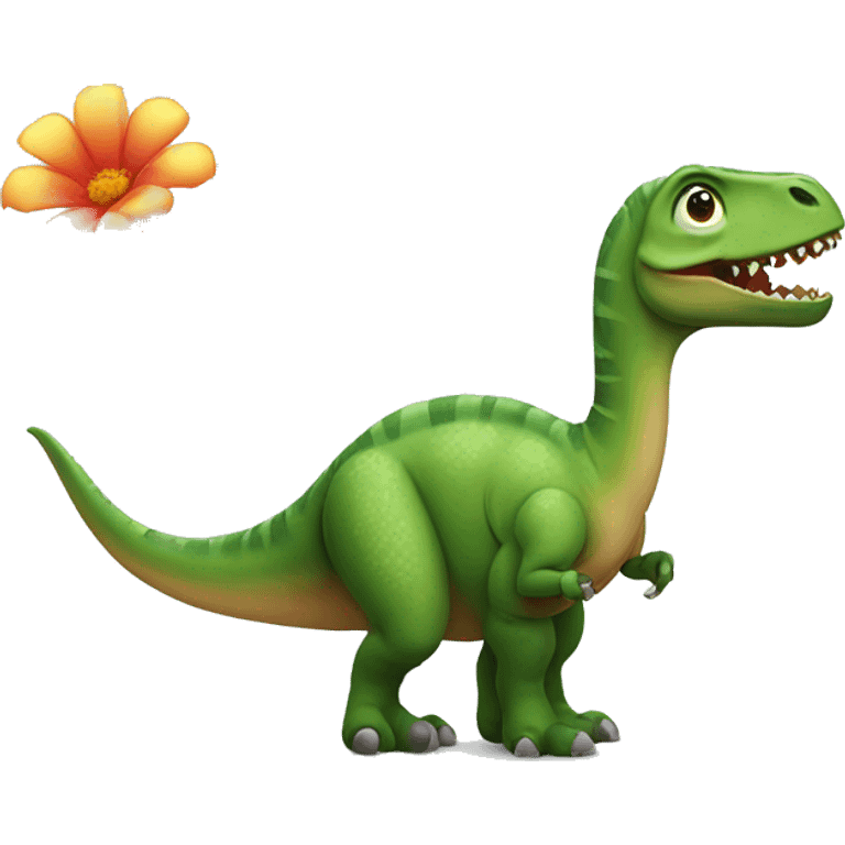 Dinosaur with flower emoji