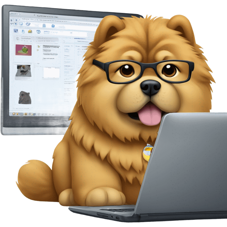 chow chow with glasses working on computer emoji