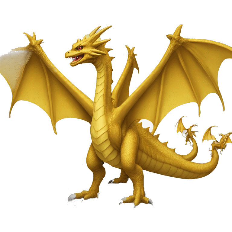 
Ghidorah is a massive, golden, three-headed dragon with bat-like wings, long tails, and no arms. emoji