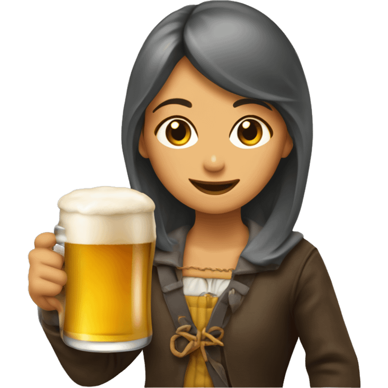 Fille avec un mulet long buvant de la bière  emoji