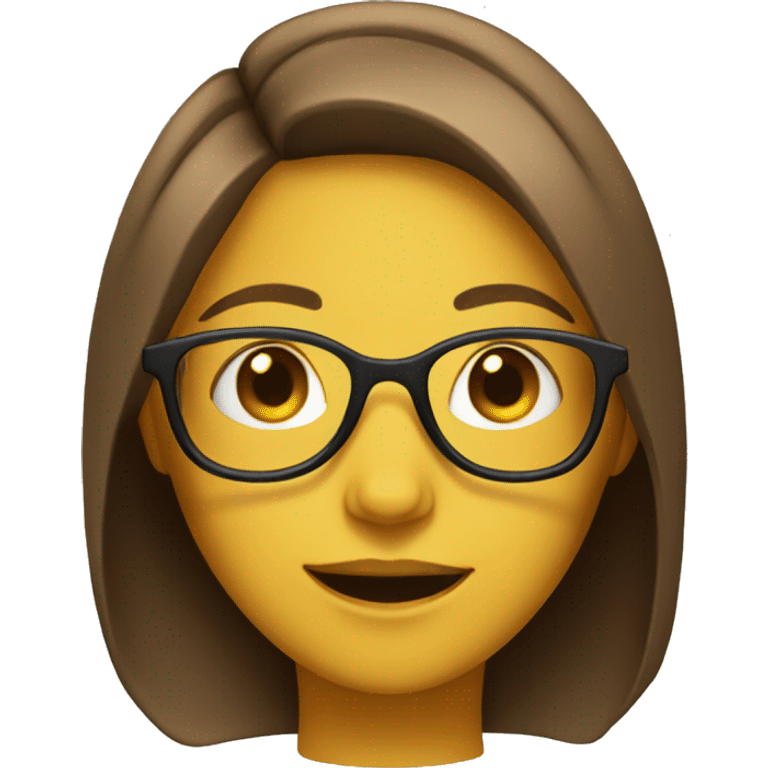 Yellow girl face with brown hair and glasses emoji