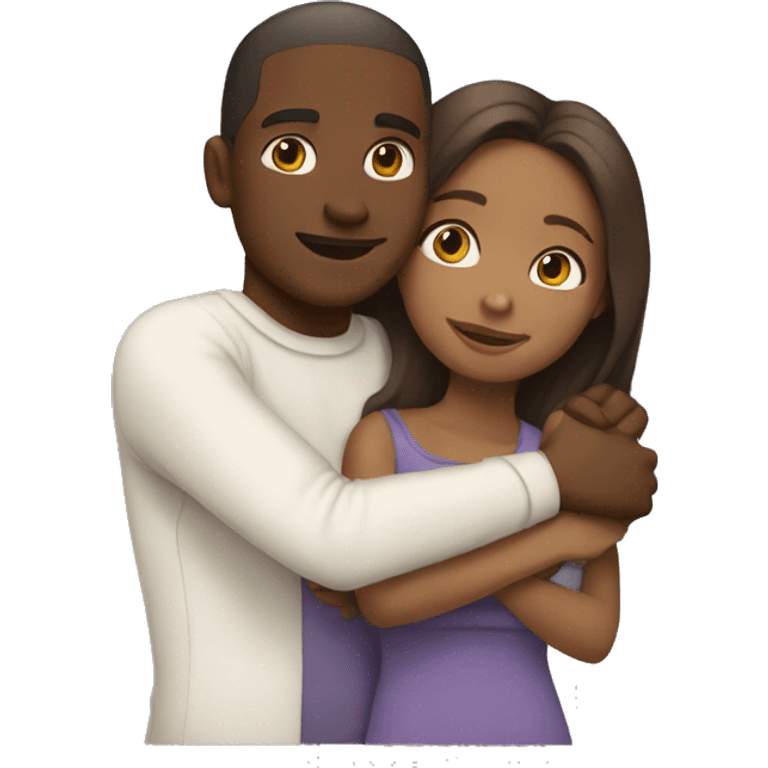 Brownskin girl with white man in hug  emoji