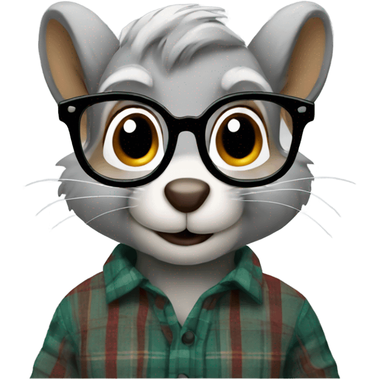 Squirrel with glasses and flannel shirt grey hair emoji