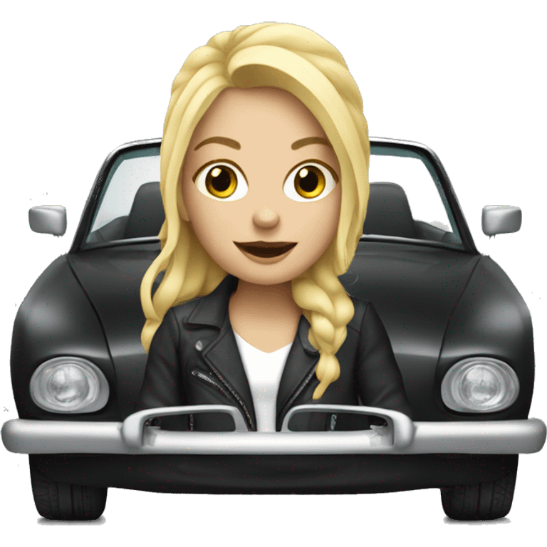 blonde girl in stylish car emoji