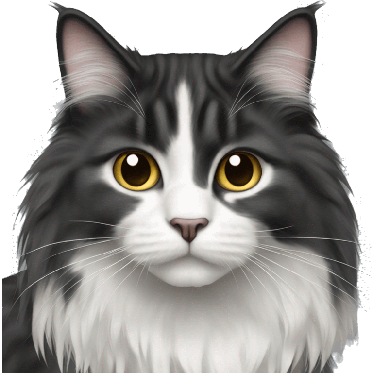 long haired cat black with white spot emoji