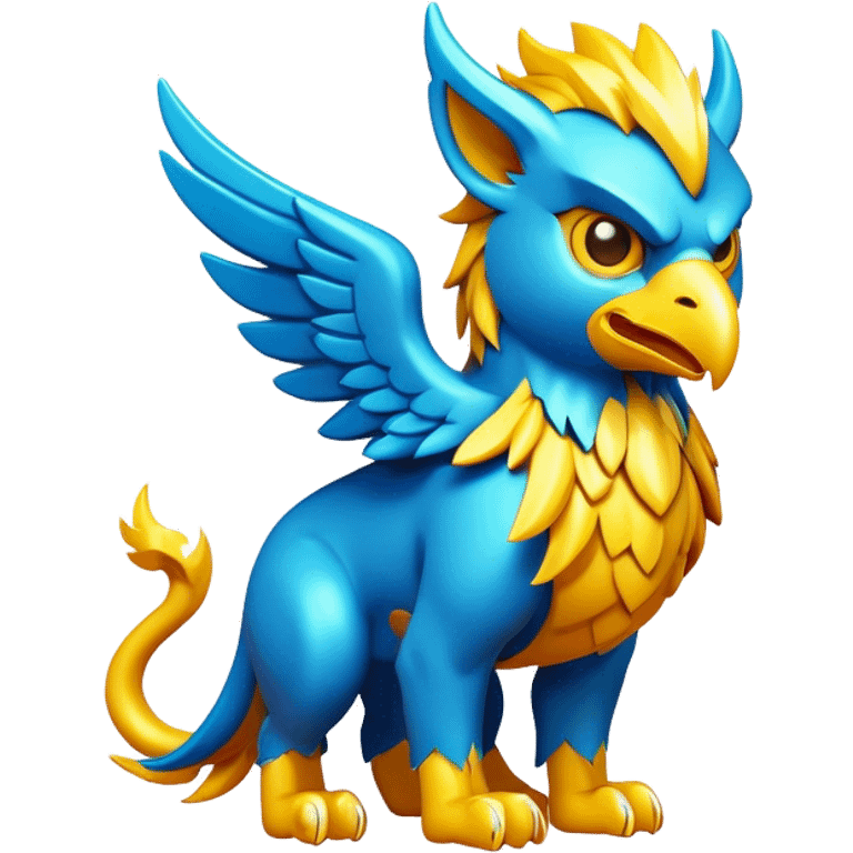 Clash of Clans aesthetic: Cinematic fierce lightning gryphon Beast Emoji, rendered in a 3D vector-style similar to standard emojis with minimal shading and bold, simplified shapes. A compact, isometric mythical creature with wild, majestic features and fierce yet endearing eyes, softly glowing with a primal enchanted charm. Simplified yet unmistakably iconic, highly detailed and consistent, glowing with a soft radiant shine and high polish. Stylized with a touch of mythical wildness and a soft glowing outline, capturing the essence of a legendary beast with a friendly, playful allure! emoji