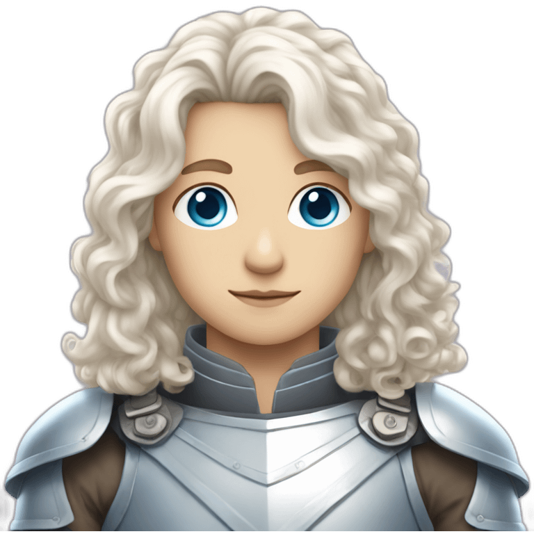 white androgynous guy white long curly hair armor blue eyes emoji