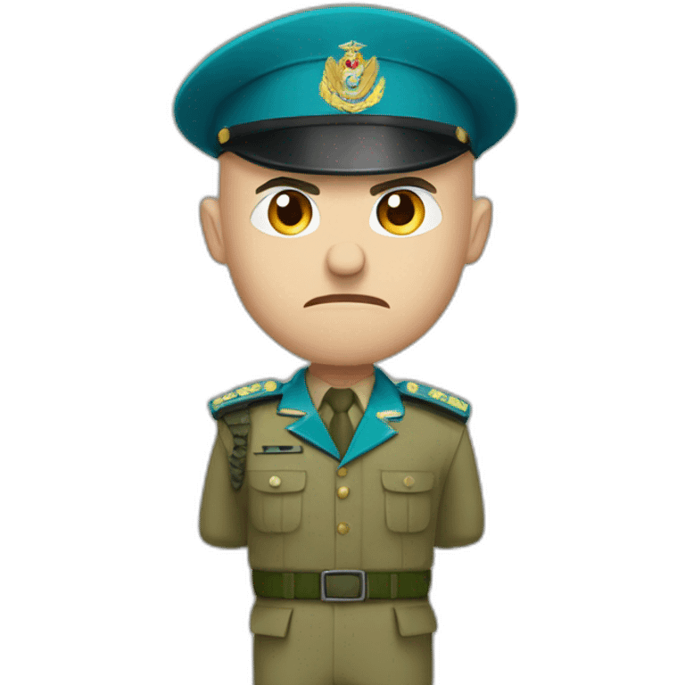 Bald white extremely angry furious serious military man with khaki israel defense forces uniform and cyan beret emoji