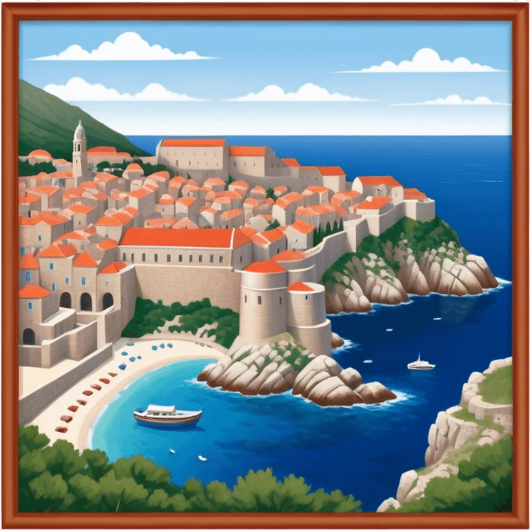 Dubrovnik – Cinematic Realistic Dubrovnik, depicted as a stunning coastal city with red-tiled roofs and ancient stone walls, set against the deep blue Adriatic Sea under warm Mediterranean light, rendered with rich textures that capture its enchanting beauty. emoji