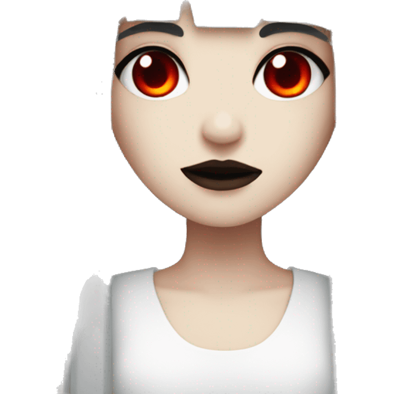 a white goth girl with black long hair and fringe and red eyes emoji