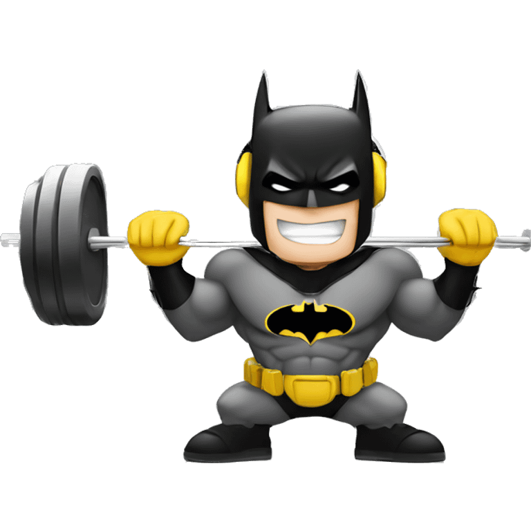 Batman wearing headphone working out in the gym emoji