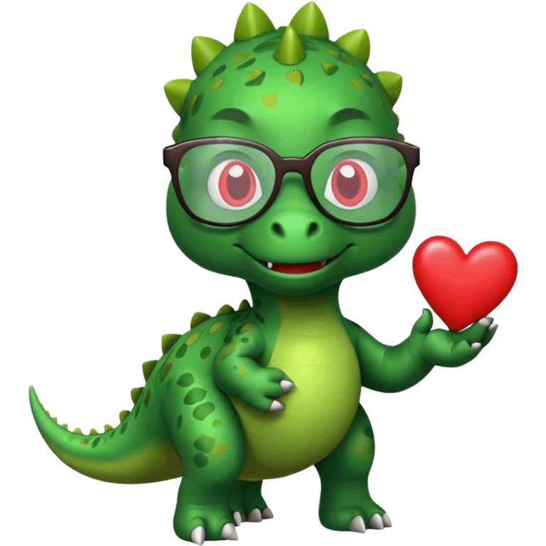 dinosaur in glasses holding hearts emoji