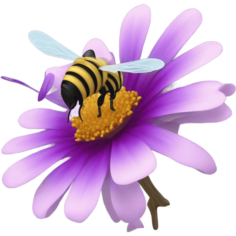 a flower on which a bee has landed emoji