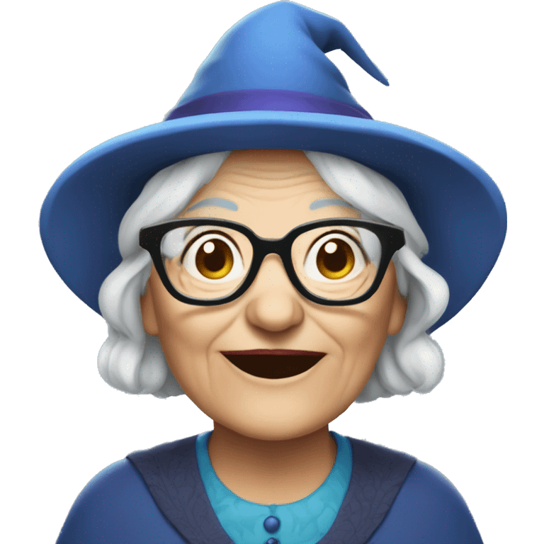 smart granny witch with glasses and blue hat  emoji