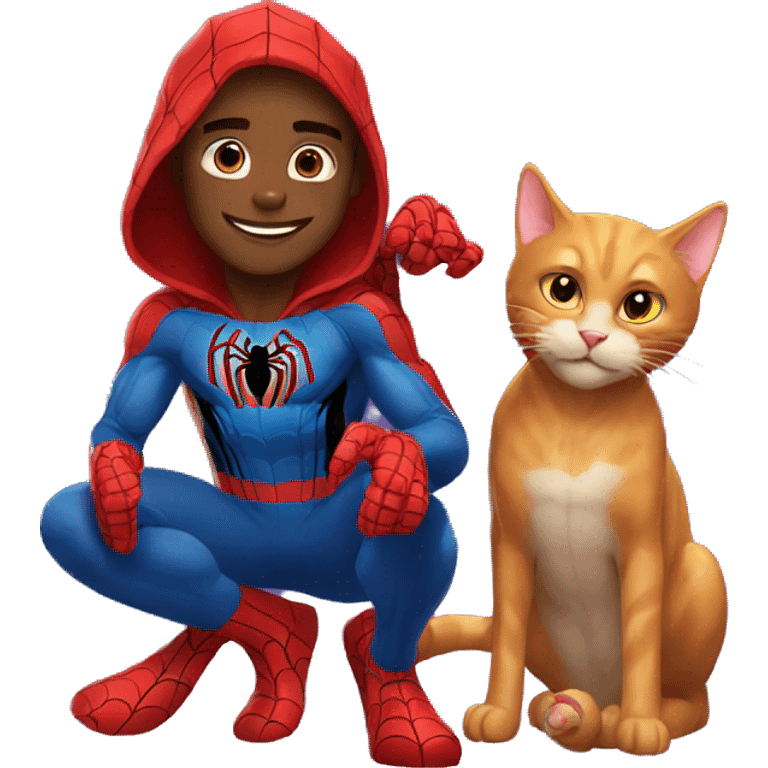 Spider man with his cat emoji