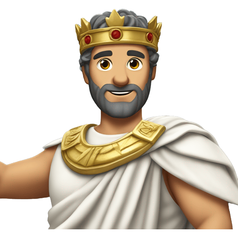 A Roman emperor in a toga and laurel crown, winking and pointing to himself as if saying, "I'm the man! emoji