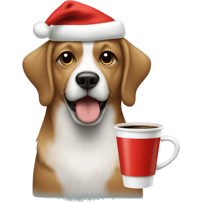 Dog with coffee and Santa hat emoji