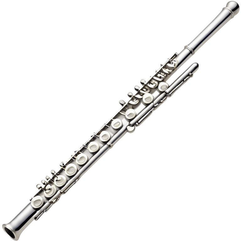 Cinematic Realistic Flute, polished silver metal with precise keywork, soft reflections of warm light dancing along its length, a musician’s delicate fingers pressing the keys, glowing with a sleek and elegant charm. emoji