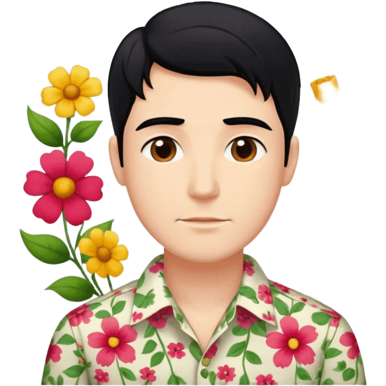 black hair blond man with flowered shirt emoji