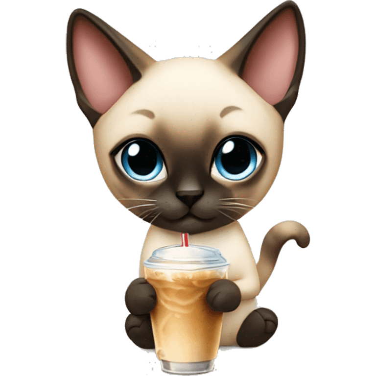 siamese cat drinking iced coffee emoji