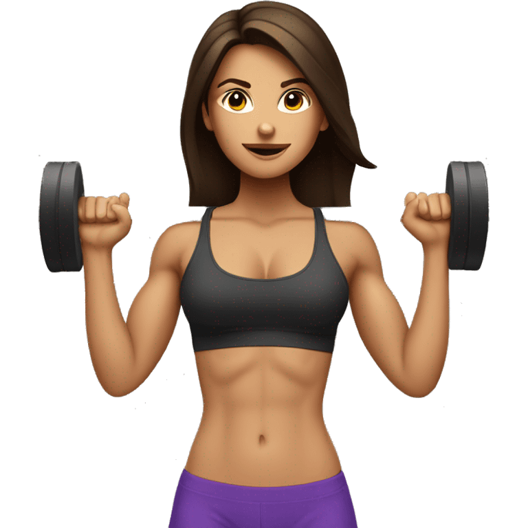 brunette girl with abs lifting weights emoji